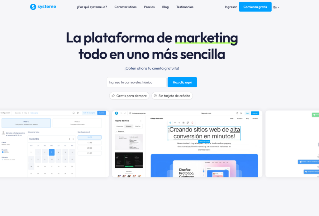 Systeme.io página principal.